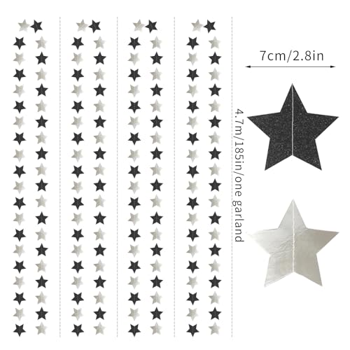 Image of Black-Silver Birthday Graduation Party-Decorations Garland - 62ft Glitter Twinkle Little Star Hanging Streamers Banner Decor,Bachelorette Wedding Baby Bridal Shower New Years Supplies Backdrop Hugtmr