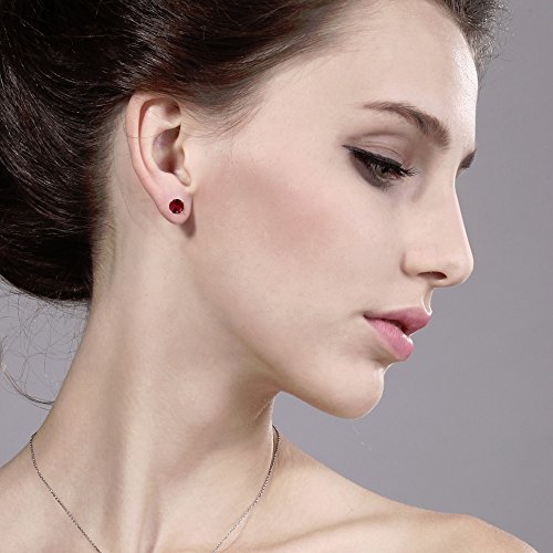 Gem Stone King 14K White Gold Red Created Ruby Women Stud Earrings With Comfort Back (1.20 Cttw, Round 5Mm) #TOP3