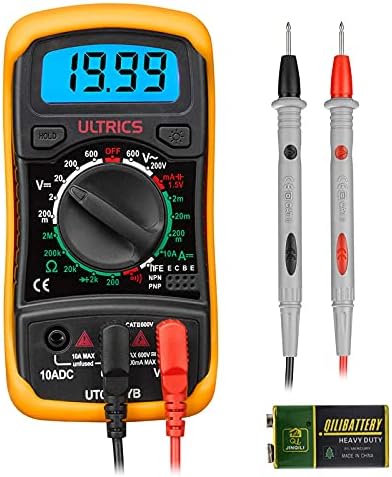 ULTRICS Digital Multimeter, Voltmeter Ammeter Ohmmeter Circuit Checker with Backlight LCD Test Leads, Portable Multi Tester Measures OHM AC DC Voltage Current Resistance Continuity Diodes Transistor