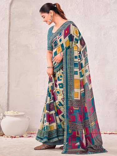 Image of SIRIL Women's Georgette Printed Saree with Unstitched Blouse Piece