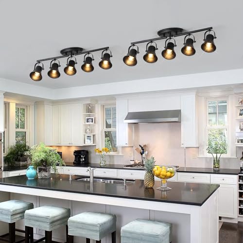 Image of 5-Light Track Lighting Kit, Directional Ceiling Light, Industrial Black Kitchen Track Lighting Fixtures Ceiling for Kitchen, Living Room, Dining Room, Hallway.