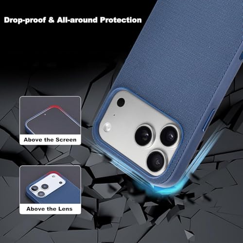 Image of QHOHQ Luxury Vintage TechWoven Back Cover for iPhone 17 Pro (6.3 Inch) | Premium Woven Texture Case with Shockproof Protection | Premium Slip Fit Case with Wireless Charging Support (Blue-1)