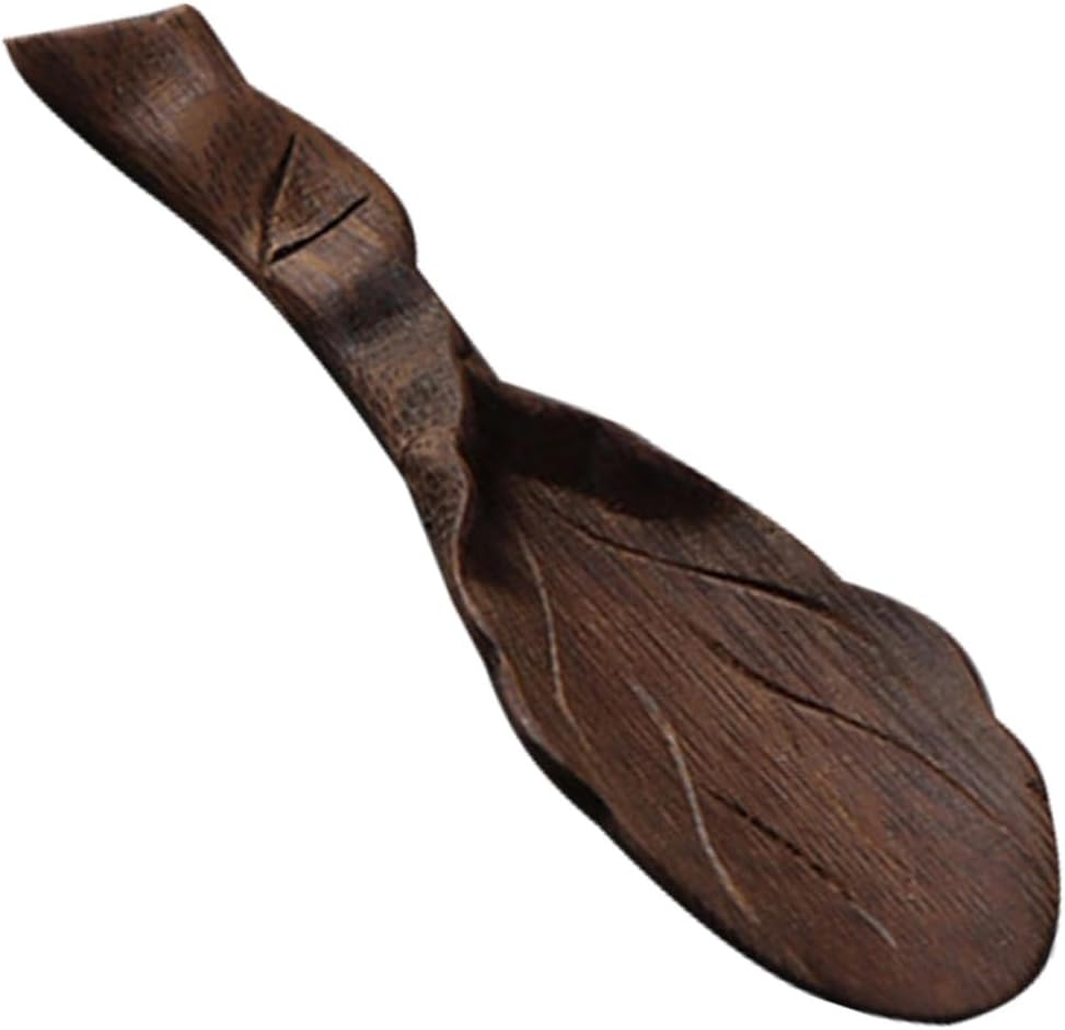 COHEALI Handmade Tea Scoop Small Lightweight Teaspoon with Carved Texture Smooth Surface Easy to Clean Safe Spoon for Tea Ceremony