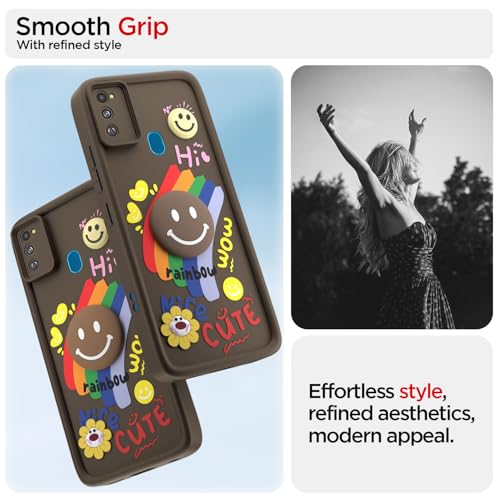 Image of Pikkme Back Cover for Samsung Galaxy M21 / M30s / M21 2021 | Soft Silicone| Cute Rainbow Smile & 3D Cartoon Flower Design | Shockproof Raised Camera Protection Bumper Case (Brown)