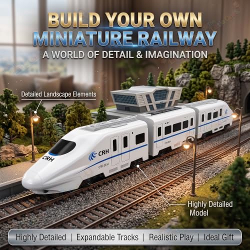 Image of The Little Ones Remote Control Train Set - RC Toy Train with Track Set for Kids Boys & Girls Train Set Toys with Light Sound & Spray Flashing Light, DIY Educational Track Set Gifts [Speedy Rail]