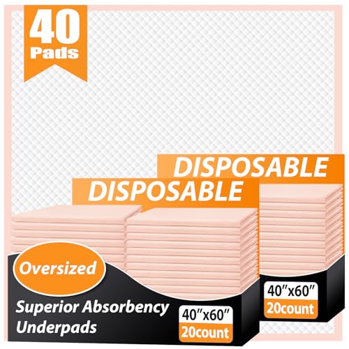 Image of MKISS Tear-Resistant Oversized Bed Pads 40 inch x 60 inch(40 Counts), Heavy Duty Ultra Absorbent Underpads, Chucks Pads Disposable for Adults, Children, Babies, Elderly and Pets