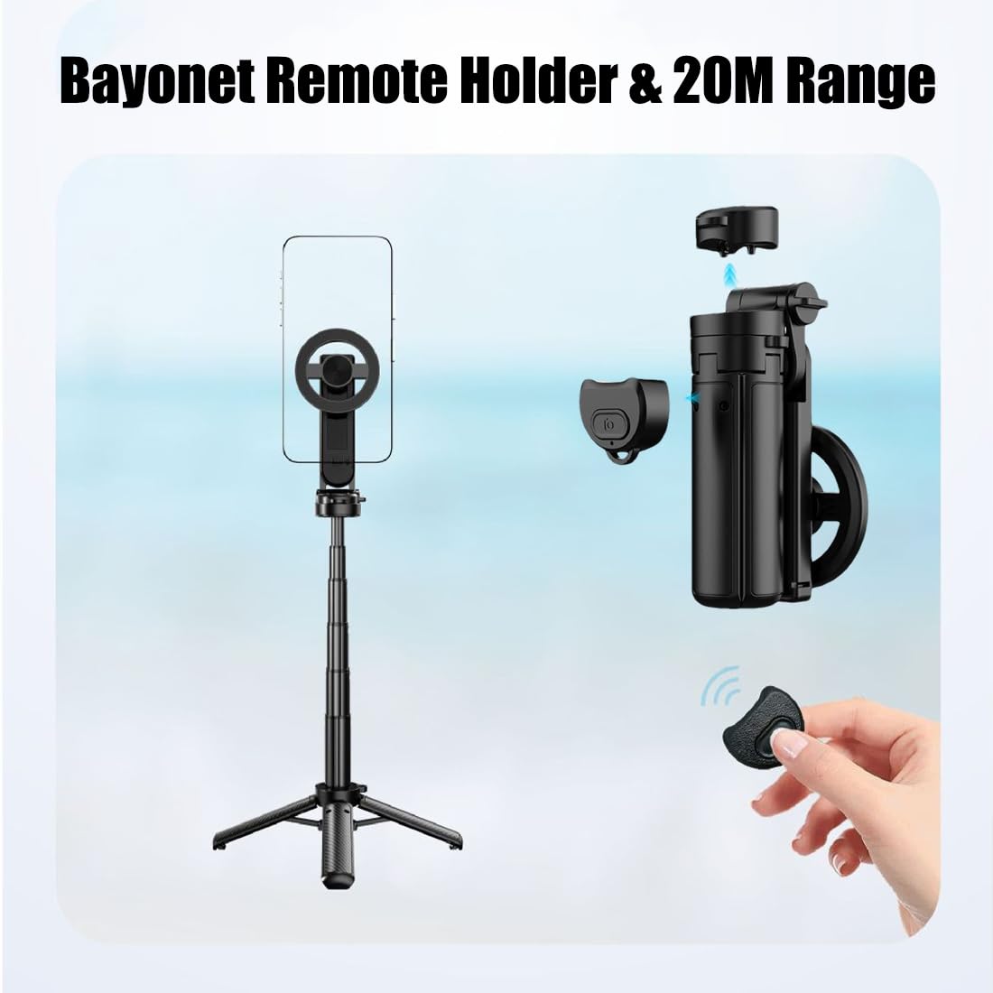 Bastone per selfie magnetico multifunzione 4 in 1, rotazione a 360°, treppiede portatile da viaggio con telecomando Bluetooth, per tutti i telefoni cellulari, registrazione video e vlogging (1 pezzo)