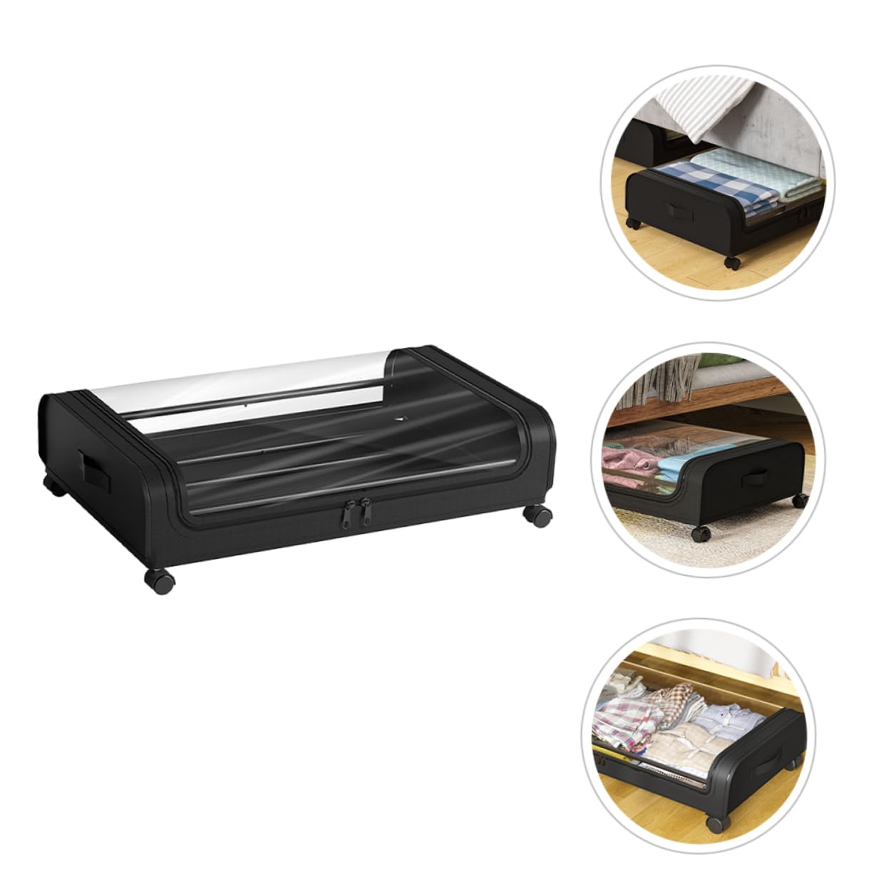 Alipis Scatola di Immagazzinaggio Sotto Letto Nera Coperchio Trasparente | Grande Capacità, Tessuto Non Tessuto, Ferro e Pvc, per Abiti e Coperte, Formato Compatto