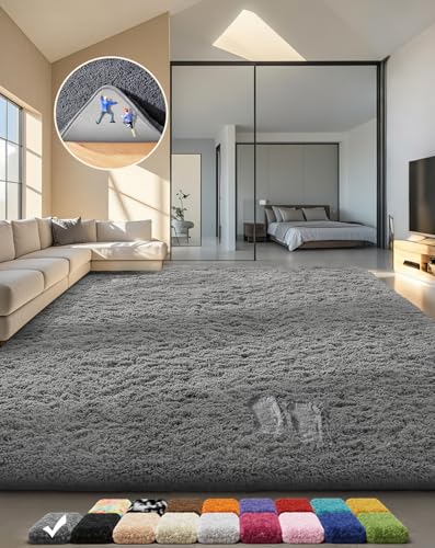 Ophanie 8x10 Area Rugs for Living Room, Upgrade Non-Slip Fluffy Soft Large Shag Bedroom Carpet, Grey Big Indoor Thick Nursery Rug, Gray Carpets for Boy and Girls Room Dorm Home Decor Aesthetic