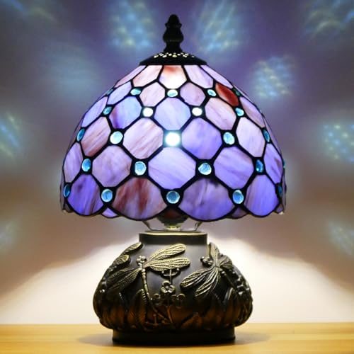Tiffany-Style Stained-Glass Mushroom Table Lamp (8×11in, Purple Pearl)
