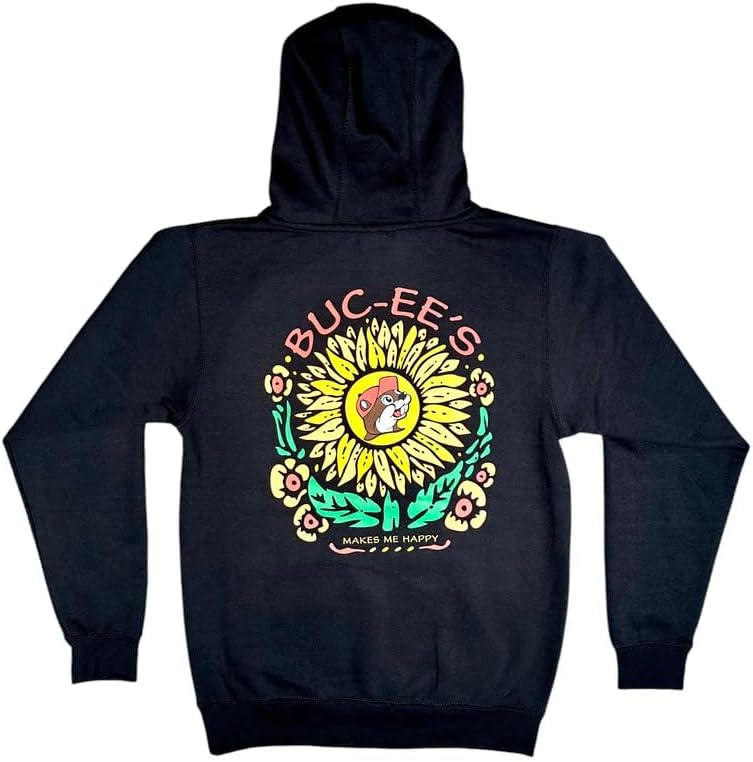 Buc-ee's Sunflower Graphic Hoodie, Black Cotton Pullover with Front Pocket, Double-Sided Print 2025 Winter - Image 2
