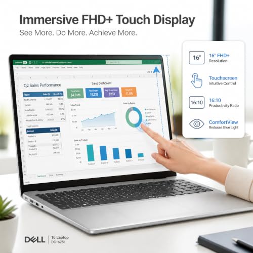 Image of Dell 16 Touchscreen Laptop DC16251, Intel Core 7 150U, 32 GB DDR5, 2 TB SSD