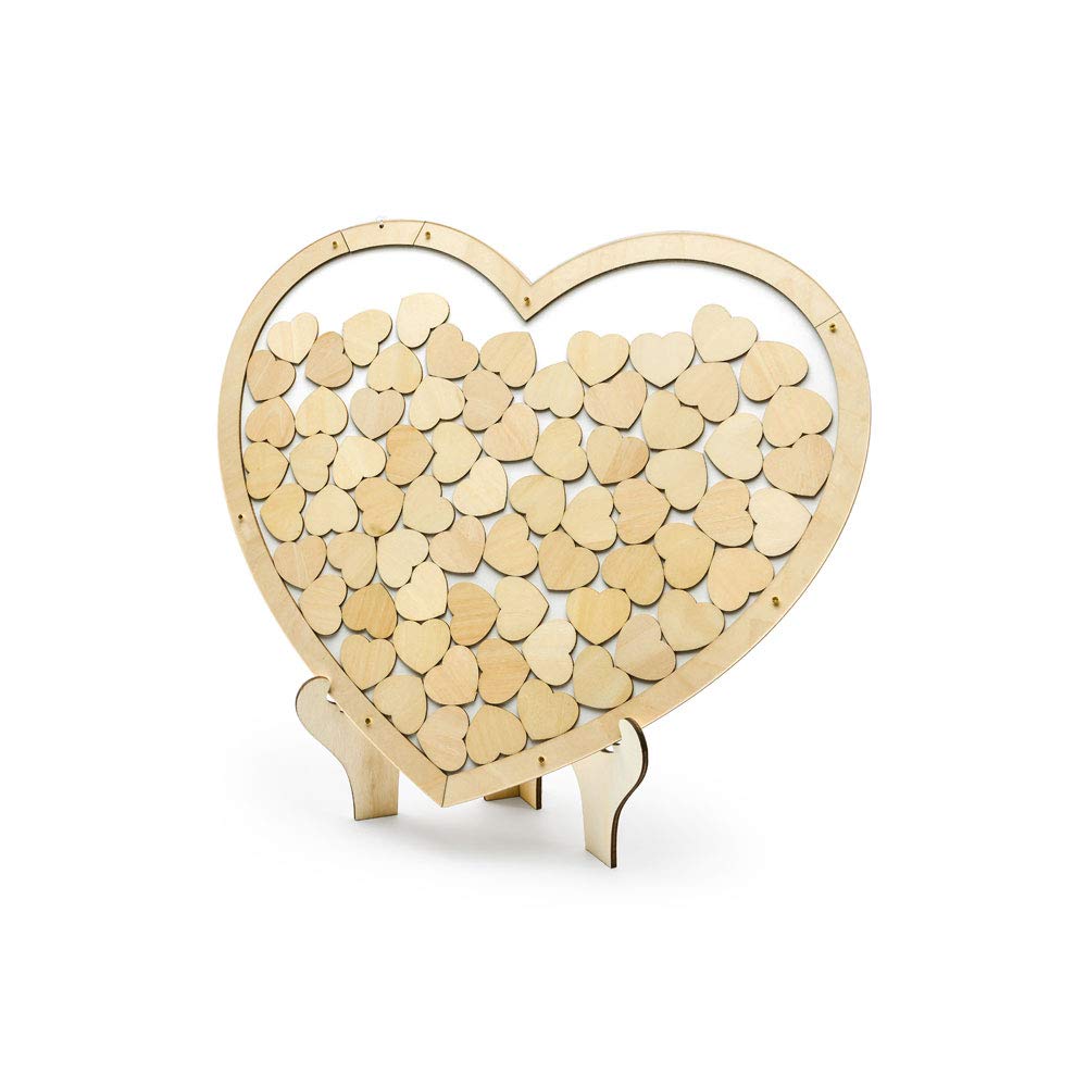 Livre d'or en bois en forme de cœur Partydeco avec 70 cœurs à personnaliser