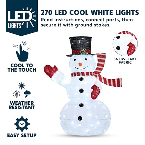 JOIEDOMI 3 Pcs 3D Christmas Collapsible Snowman Yard Light 270 Pre-Lit LED Cool White Lights for Indoor Outdoor Garden Holiday Décor, Christmas Event Decoration, Christmas Eve Night, Red Scarf