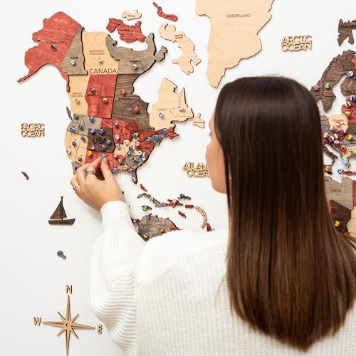 Image of Enjoy The Wood 3D Wooden World Map Wall Art (Fusion, 2XL) | Large Travel Map with Pins for Art Decor, Decorative Map of the World for Home, Office Travel Wall Art Housewarming Gift Idea