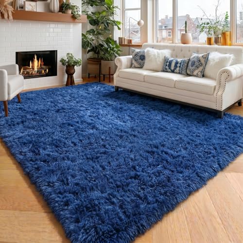 Amdrebio Navy Blue Fluffy Area Rug 4x6 for Boys Bedroom Living Room Dorm