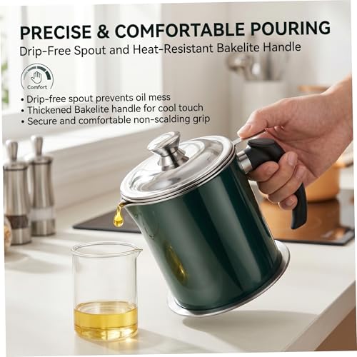 Récipient à graisse de bacon haut de gamme en acier inoxydable durable vert - 3