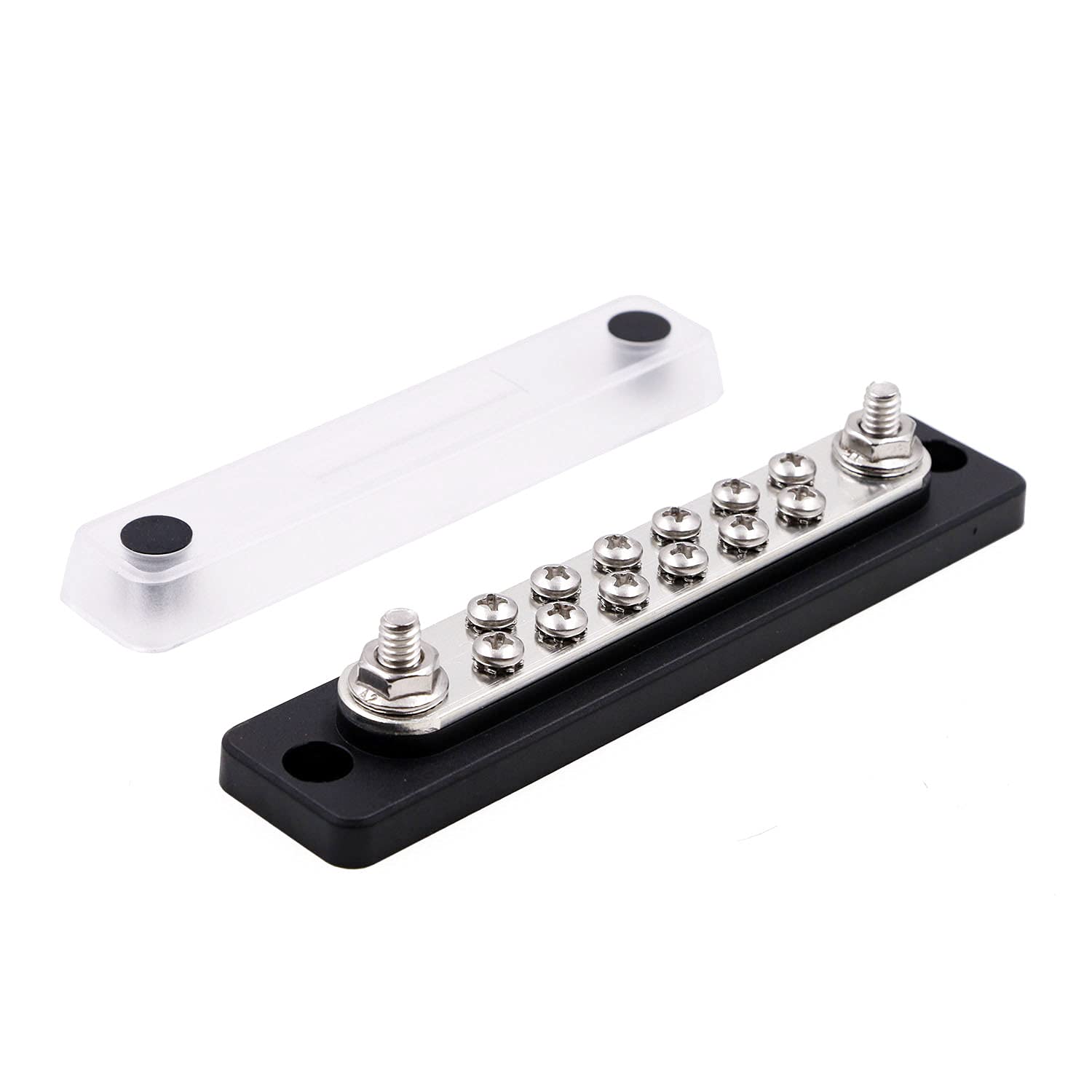 Gloaso 150 Amp Common Busbar Distribution Block with Cover 12 Terminals Ground Power Terminals Bus Bar 12V 24V 48V DC