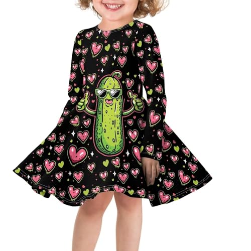 TODIYADDU Girl Dresses Skater Dress for Little Girls Trendy Midi Dresses with Long Sleeves Twirly A-Line Toddler Girl Clothes3