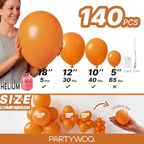 Image of PartyWoo Burnt Orange Balloons 140pcs Different Sizes of 18 12 10 5 Inch Terracotta Rust Fall Color Autumn Boho Balloon Arch Kit Garland for Thanksgiving Halloween Fall Party Decorations Orange-F53