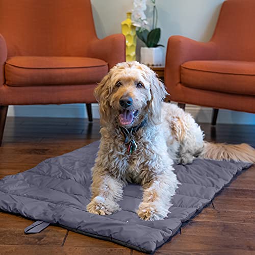 Bomgaroto Portable Pet Mat - 46.5 X 33 Inch Cat And Dog Mat For Crate Bed, Dog Cage, Fireside Or Camping! Waterproof Dog Beds For Medium Dogs And Small Dogs. Large Dog Bed With Storage Carry Bag #TOP3