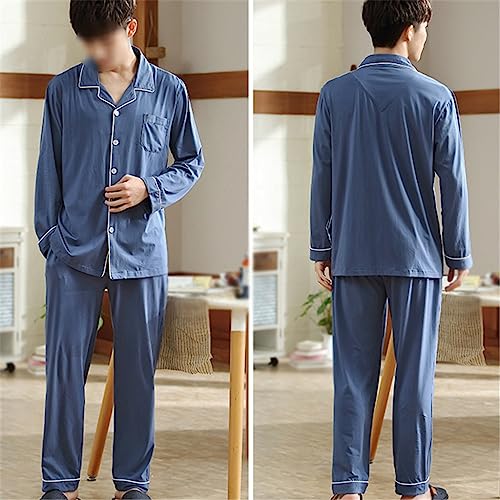 Spring and Autumn Long-sleeved Pyjamas for Men in A Thin Cotton Silk Loose Fit Suit That Can Be Worn Outside4