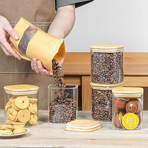 Image of Premium 750ML Glass Food Storage Jars with Airtight Bamboo Lid Set of 6 Storage jar Clear Glass For Tea, Flour, Candy,Cookie,Spice (Set of 6)