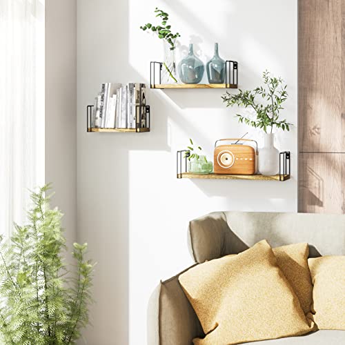 SRIWATANA Rustic Floating Shelves, Decorative Wood Wall Shelves Set of 3, Wall Mounted Storage Shelves for Bedroom, Living Room, Kitchen, Bathroom, Office and More Carbonized Black - Cosy Home Interiors SRIWATANA Rustic Floating Shelves, Decorative Wood Wall Shelves Set of 3, Wall Mounted Storage Shelves for Bedroom, Living Room, Kitchen, Bathroom, Office and More Carbonized Black - Image 5