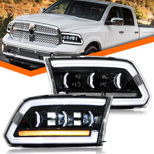 COOLDNA Headlights Compatible with 2009-2018 Dodge Ram 1500 2500 3500 Headlamp with Sequential Turn Signal Driver & Passenger Side Front Lamp (4-Beam)
