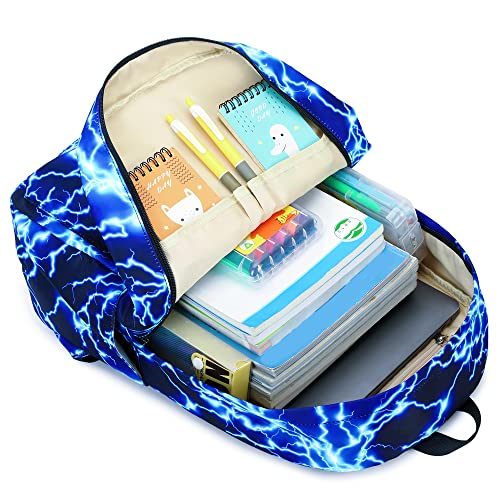 Backpack for Boy Middle School Lightning Bookbag Durable Student Teenager Sturdy Lightweight Waterproof (1-Blue)3