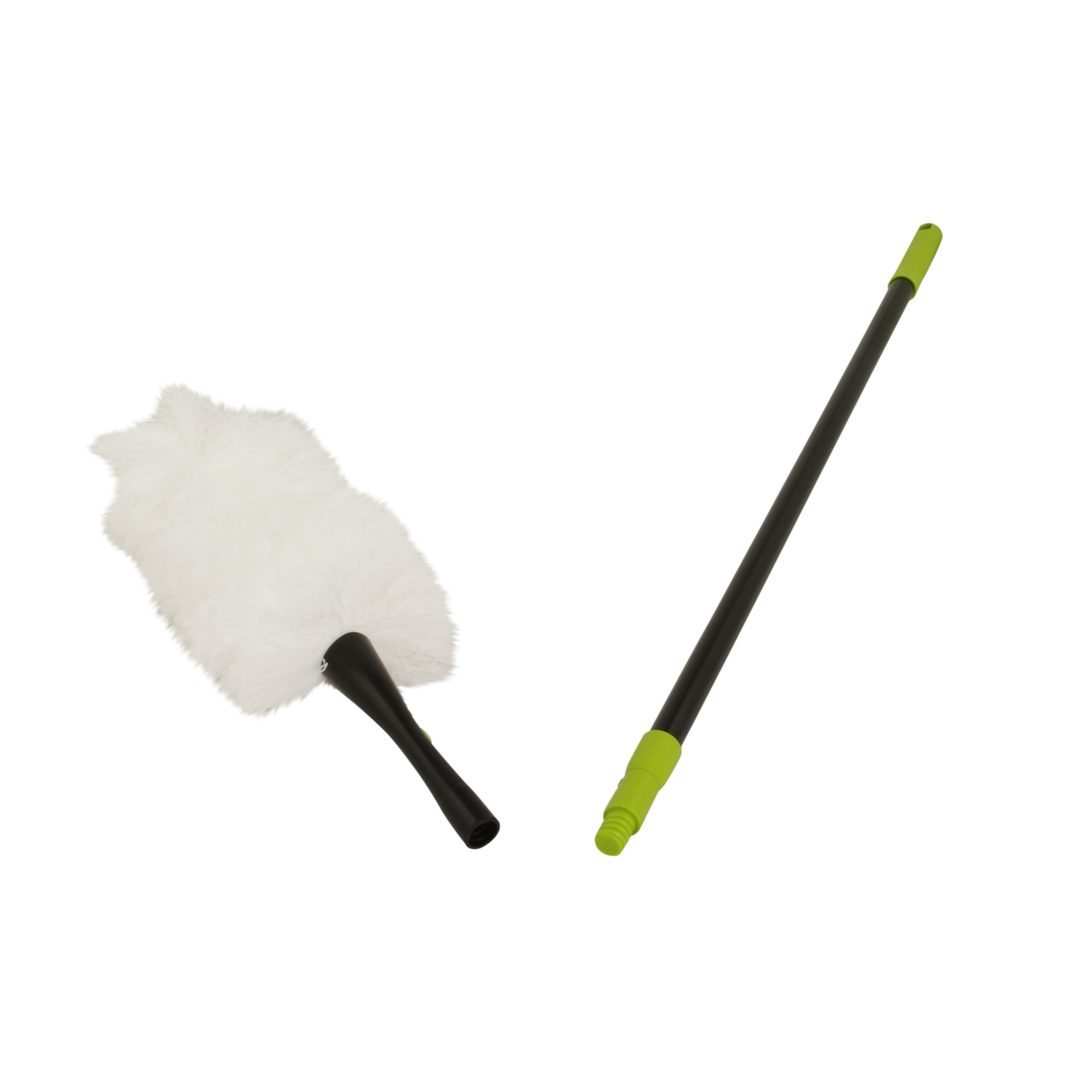 Plumero Telescópico de Microfibra, 1,32-1,95 m, Blanco | Cabezal intercambiable con un clic para superficies delicadas, mango extensible ideal para limpiar zonas altas del hogar