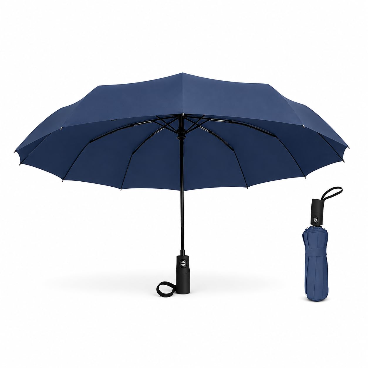 Compact Travel Umbrella, Auto Open/Close, Windproof, 3-Fold Design, SPF 50+ UV Protection, Navy Blue-image-37