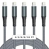 iPhone Charger Cable, Lightning Charger 5Pack(3/3/6/6/10FT) MFi Certified Lightning Cable Apple iPhone Charger Braided Fast Charging Cord for iPhone 13/12/11 /Pro/X/XS/Max/XR/8 Plus/7 Plus (Grey)