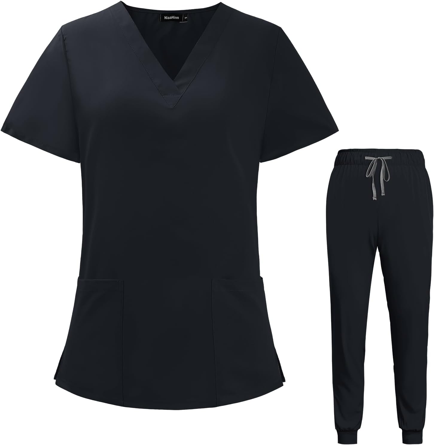 Scrubs for Women Set V-Neck Pocket Top & Drawstring Jogger Scrub Pants