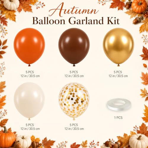 Image of Burnt Orange Brown Balloons, 12 Inch Fall Thanksgiving Autumn Latex Balloon | Terracotta Tan Dark Brown Metallic Gold White Sand Cream Balloon for Harvest Friendsgiving Birthday Baby Shower Party Decor