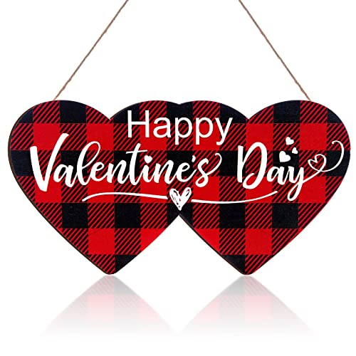 Happy Valentine's Day Schild Happy Valentine's Day Herz Türschild Holz Bauernhaus Home Schild Willkommensschild Doppelherz für Veranda Bauernhaus Happy Valentine's Day Haustür Outdoor Home Decor Cover