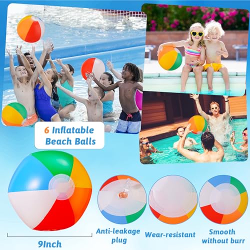 SCIONE 6 Stück Wasserball Aufblasbar 22cm Bunt Strandball Inflatable Beach Ball Klein Schwimmbad Pool Strand Spielzeug Ball für Kinder