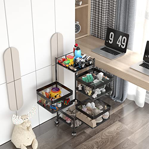 Xinyourui Rotating Kitchen Storage Rack，Bathroom Shelf，Kitchen Organization And Storage，Bathroom Storage Organizer，Fruit Basket，Rolling Carts With Wheels(Black, 4 Tier-Square) #TOP4