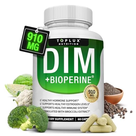 Dim Supplement 910 mg Plus BioPerine Complex - Diindolylmethane to Support Hormone Balance and Estrogen Metabolism, Helps with Menopause Acne PCOS Better Skin Bodybuilding, for Men Women, 60 Capsules