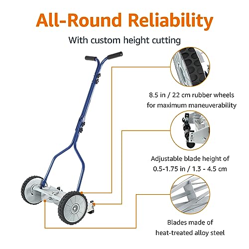 Amazon Basics 5.56 CM 4-Blade Push Reel Lawn Mower, Blue - Image 6
