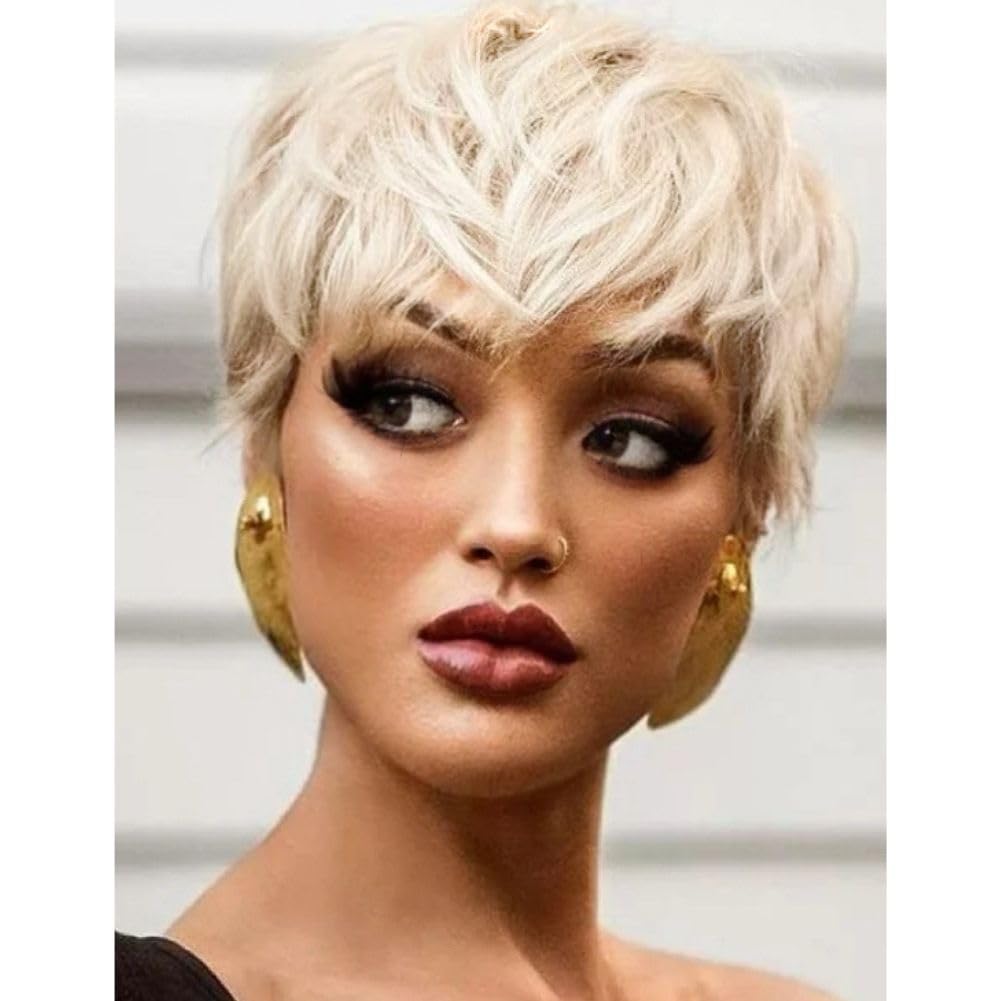 Siudus Blonde Short Wigs for Women Pixie Cut Layered Hair Wig Lady Natural Synthetic Fibre Wig for Daily Party Use