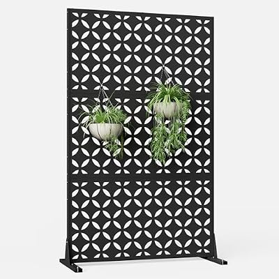 Metal Privacy Screen for Outdoor Freestanding Privacy Screens, 72" H x 44" W Decorative Metal Fence Panels with Stand, Patio Divider Screens for Outside Deck Balcony Garden and Indoor