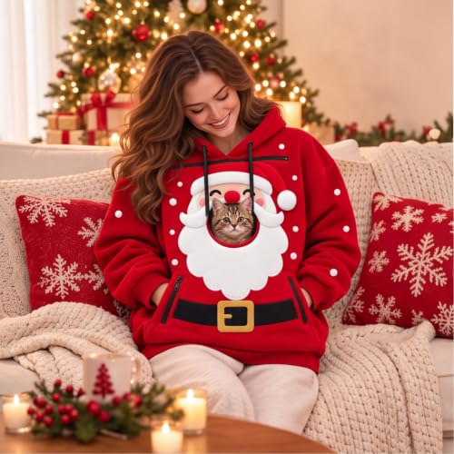 Christmas Pet Pouch Hoodie Women Men Cute Santa Sweat Shirts with Pocket - image 2