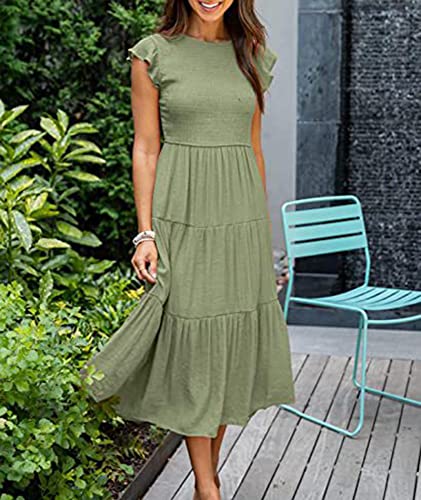 Image of Sexyshine Women's Square Neck Halter Lace Up Criss Cross Maxi Dress Tie Back Sleeveless Smocked Ruched A Line Dress