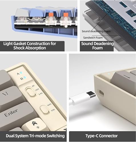 60% Teclado Mecânico 65 Teclados para Jogos Bluetooth 5.0/2.4G/Luzes de Cores Mistas com Fio 1600mAh