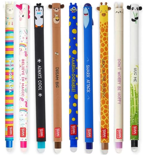 Stylos gel effaçables LEGAMI avec motif licorne et requin pour l'école