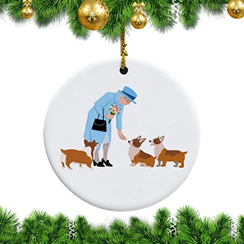 2022 Elizabeth Ii Queens Souvenirs Ornament Keepsake Acrylic, Cute Queen Elizabeth Ii And Corgi Commemorative Cartoon Pattern Badge Button Pin For Queen Souvenir Gifts, Christmas Tree Ornament #TOP6
