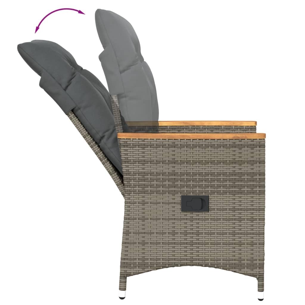 Poltrona reclinabile da giardino con cuscini in rattan sintetico grigio sedie da esterno resistente alle intemperie, poltrone per terrazze, mobili da giardino
