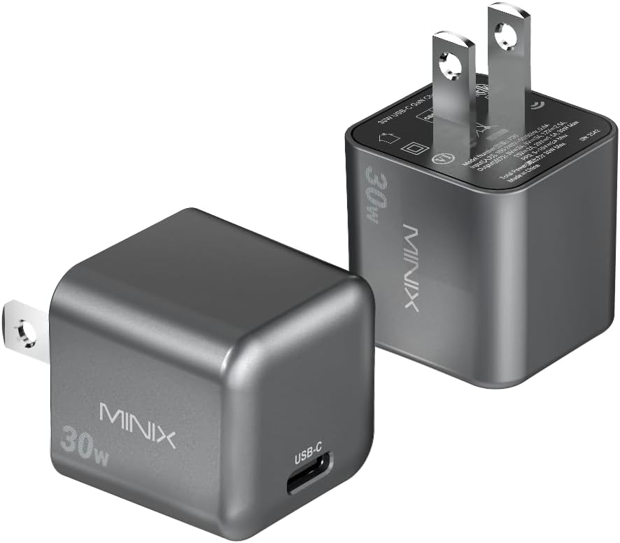 MINIX P30 Type C Charger Fast Charging, 2-Pack 30W USB C Wall Plug with GaN Technology, Compatible with iPhone 17 16 15 14 Pro Max, iPad, AirPods,Samsung Galaxy S24/S23 Series