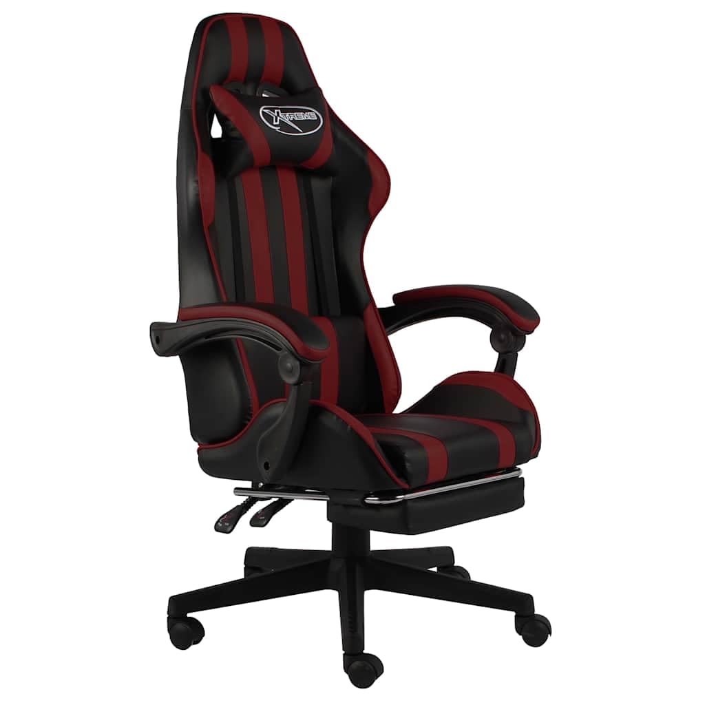 Sedia da gaming con poggiapiedi e ecopelle, colore: nero/vinaccia